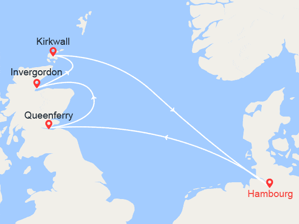 itin&eacute;raire croisi&egrave;re Iles Britanniques : Allemagne, Grande-Bretagne, Écosse 
