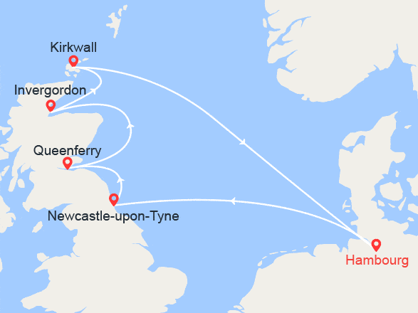 itin&eacute;raire croisi&egrave;re Iles Britanniques : Allemagne, Grande-Bretagne, Écosse 