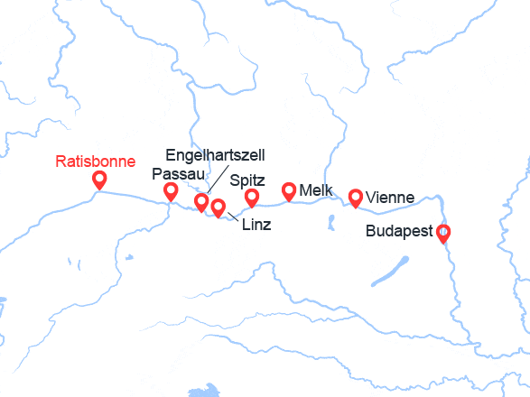 itin&eacute;raire croisi&egrave;re Danube : Allemagne, Hongrie, Autriche 