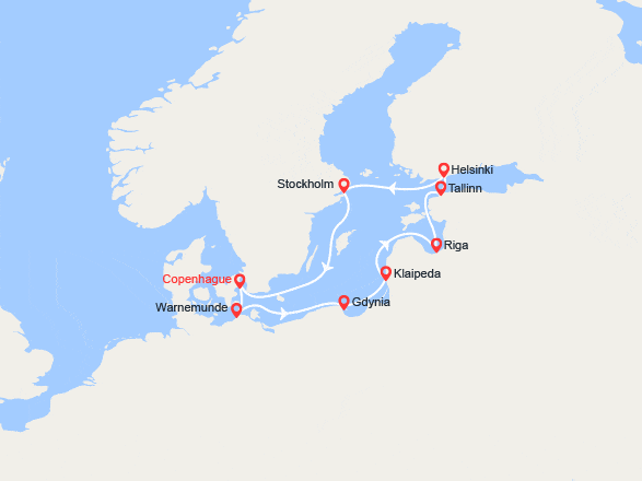 itinéraire croisière Baltique : Allemagne, Pologne, Lituanie, Lettonie, Estonie, Finlande, Suède