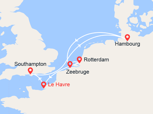 itin&eacute;raire croisi&egrave;re Europe du Nord : Angleterre, Allemagne, Belgique, Pays Bas 
