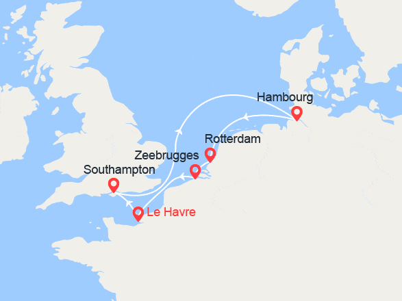 itinéraire croisière Europe du Nord : Angleterre, Allemagne, Bruges