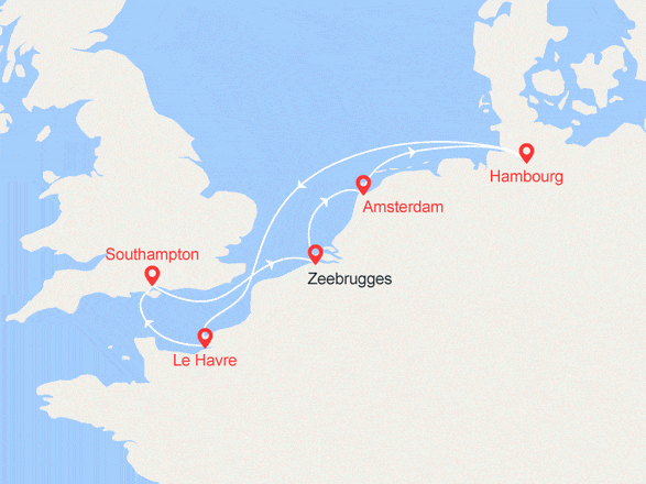 itinéraire croisière Europe du Nord : Angleterre, Belgique, Hollande, Allemagne