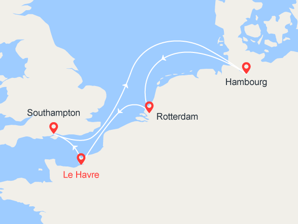 itinéraire croisière Europe du Nord : Angleterre, Hambourg, Rotterdam  