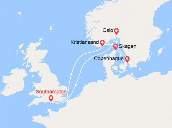 itinéraire croisière Europe du Nord : Angleterre, Norvège, Danemark