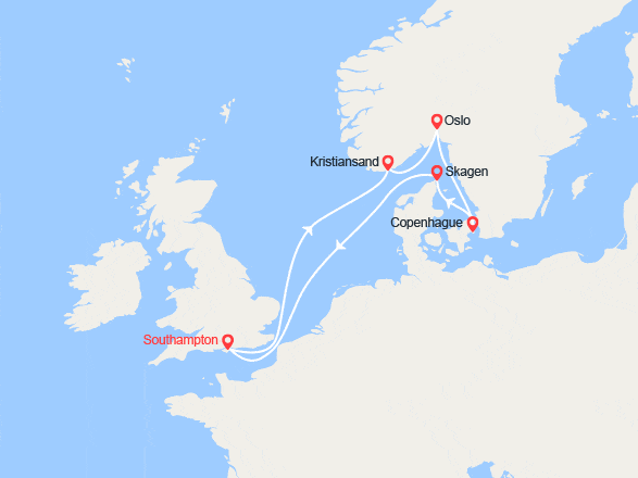 itinéraire croisière Fjords : Angleterre, Norvège, Danemark