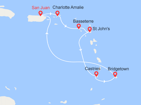itinéraire croisière Caraïbes et Antilles : Antigua, Ste Lucie, la Barbade...