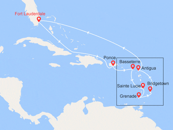 itinéraire croisière Caraïbes et Antilles : Antigua-et-Barbuda, Sainte-Lucie, Barbade, Grenade