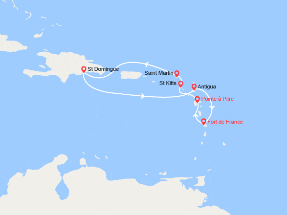 itin&eacute;raire croisi&egrave;re Caraïbes et Antilles : Antilles 