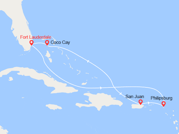itinéraire croisière Caraïbes et Antilles : Antilles & Bahamas : Porto Rico, St Martin, Coco Cay