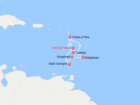 itinéraire croisière Caraïbes et Antilles : Antilles, Barbade, St Vincent, Grenade