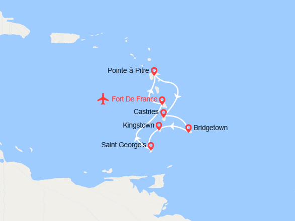 itinéraire croisière Caraïbes et Antilles : Antilles, Barbade, St Vincent, Grenade - Vols inclus