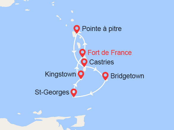 itinéraire croisière Caraïbes et Antilles : Antilles: Guadeloupe, Ste Lucie, Barbade...