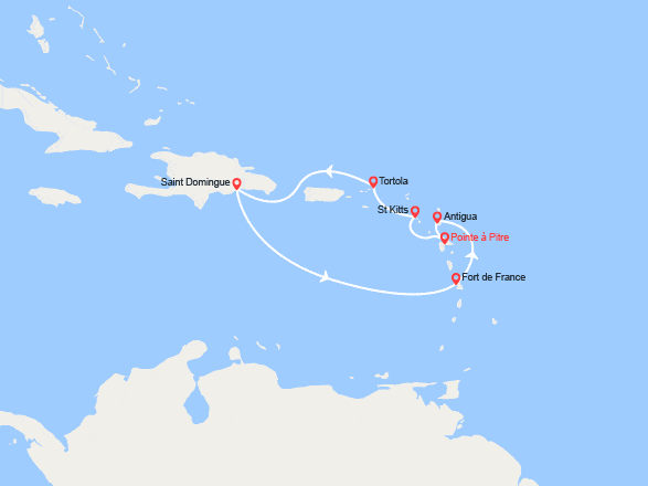 itinéraire croisière Caraïbes et Antilles : Antilles, îles Vierges, Rép. Dominicaine