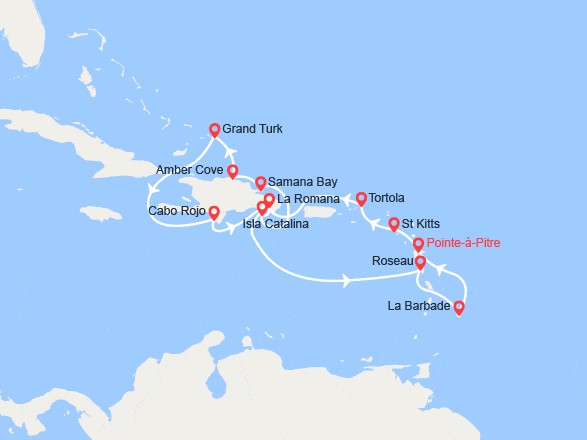itinéraire croisière Caraïbes et Antilles : Antilles, Iles Vierges, Rép Dominicaine, Dominique, Barbade