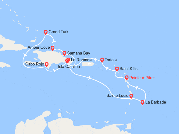 itinéraire croisière Caraïbes et Antilles : Antilles, Iles Vierges, Rép.Dominicaine, Turks et Caïcos