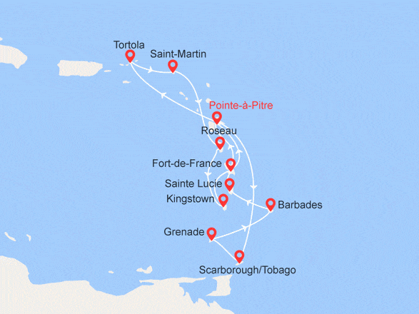 itinéraire croisière Caraïbes et Antilles : Antilles, Iles vierges, Trinité et Tobago...