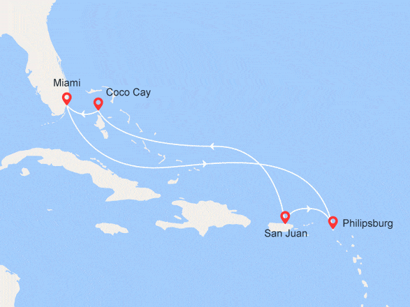 itinéraire croisière Caraïbes et Antilles : Antilles, Porto Rico, Bahamas