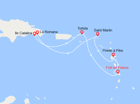 itinéraire croisière Caraïbes et Antilles : Antilles, Rép.Dominicaine, Iles Vierges