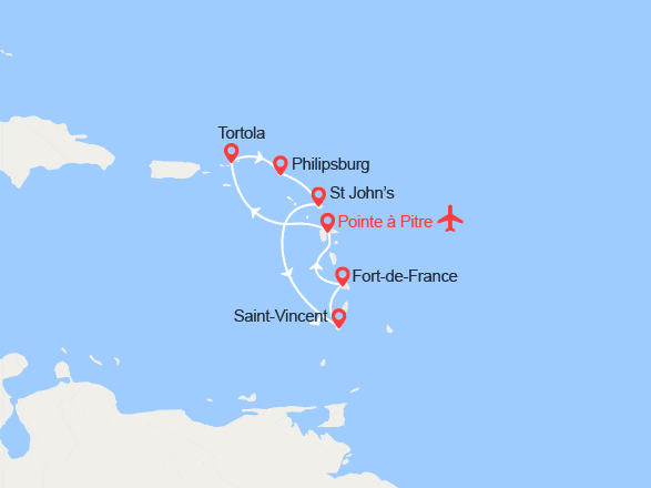 itinéraire croisière Caraïbes et Antilles : Antilles: Tortola, St Martin, St Vincent... | Vols inclus