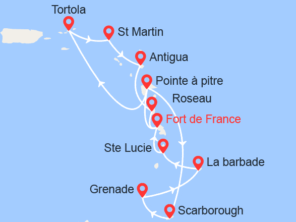 itinéraire croisière Caraïbes et Antilles : Antilles, Trinité et Tobago, Iles Vierges, Dominique