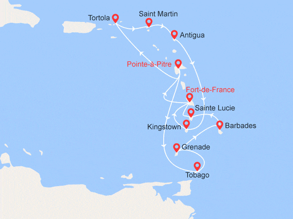 itinéraire croisière Caraïbes et Antilles : Antilles et Iles Vierges & La magie des Caraïbes