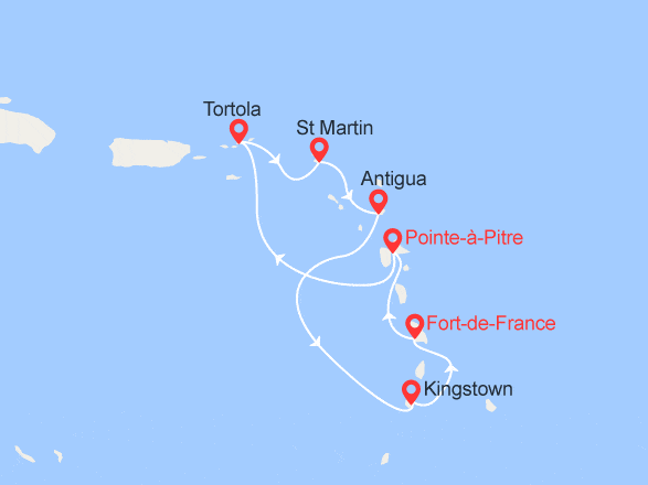 itinéraire croisière Caraïbes et Antilles : Antilles et Iles Vierges : Tortola, Antigua, St Vincent...