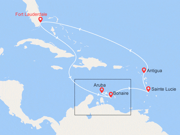 itinéraire croisière Caraïbes et Antilles : Antilles Néeralandaises, Antigua-et-Barbuda, Sainte-Lucie