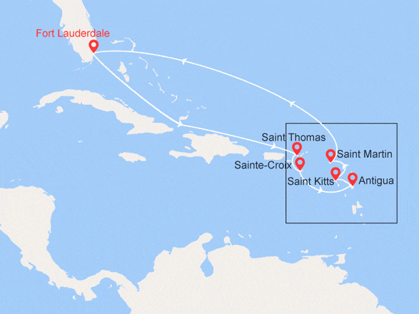 itinéraire croisière Caraïbes et Antilles : Antilles Néerlandaises, Antigua-et-Barbuda, Îles Vierges