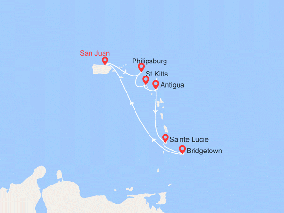 itinéraire croisière Caraïbes et Antilles : Antilles Néerlandaises, Antigua et Barbuda, Sainte-Lucie, Barbade, Porto Rico