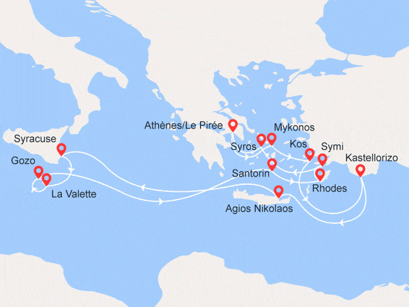 itinéraire croisière Iles grecques : Athènes/Athènes : Iles grecques, Sicile, Malte