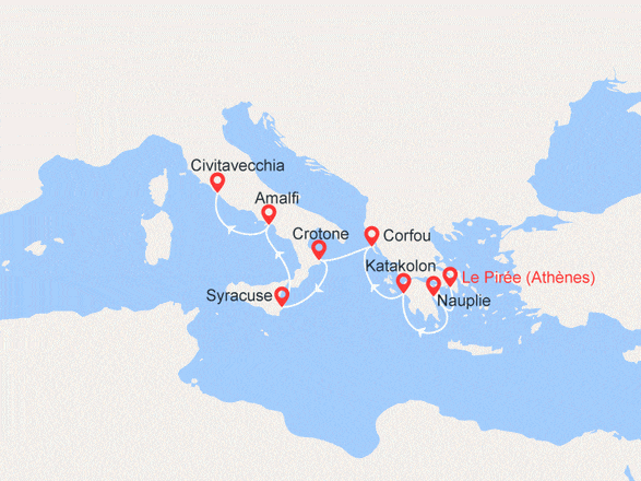 itinéraire croisière Iles grecques : Athènes/Rome : Grèce, Sicile, Italie