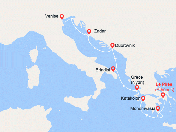 itinéraire croisière Croatie/Adriatique : Athènes/Venise : Grèce, Italie, Croatie