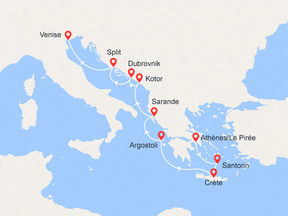 itinéraire croisière Iles grecques - Iles grecques : Athènes/Venise : Iles grecques et Adriatique VOL OFFERT