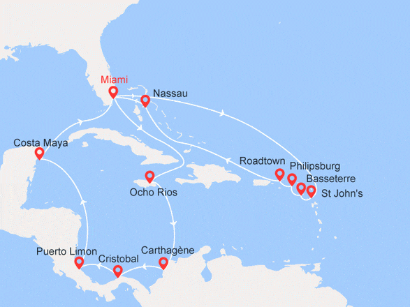 itinéraire croisière Caraïbes et Antilles : Au coeur des Caraïbes et de l'Amérique centrale