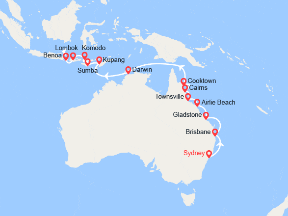itinéraire croisière Pacifique : Australie, Indonésie