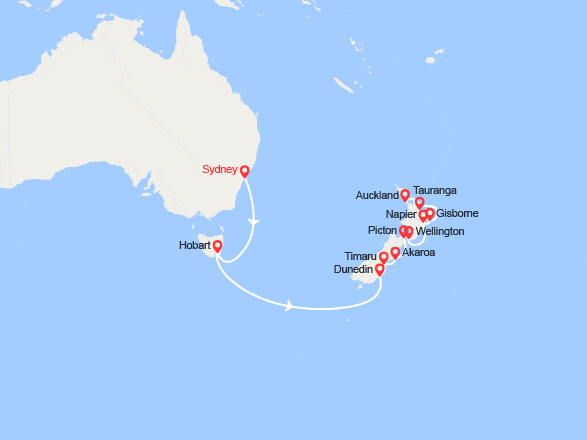 itin&eacute;raire croisi&egrave;re Pacifique : Australie, Nouvelle-Zélande 