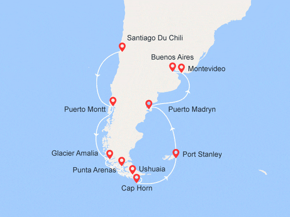 itinéraire croisière Amérique du Sud : Autour du Cap Horn : de Santiago du Chili à Buenos Aires