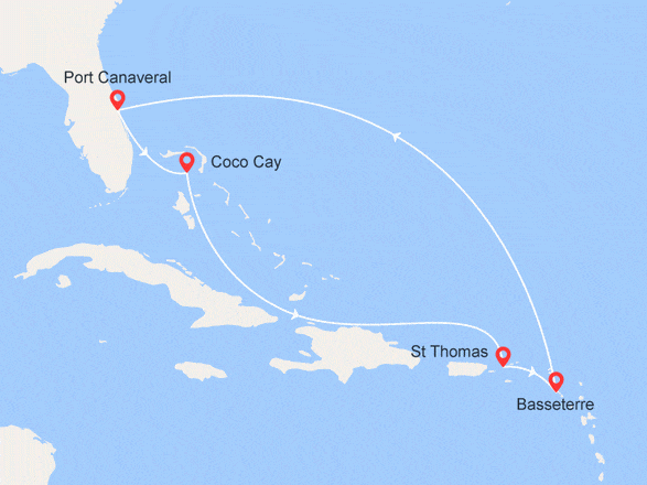 itinéraire croisière Caraïbes et Antilles : Aventures Paradisiaques : Bahamas, Iles Vierges et St Kitts