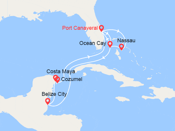 itinéraire croisière Caraïbes et Antilles : Bahamas, Belize, Mexique