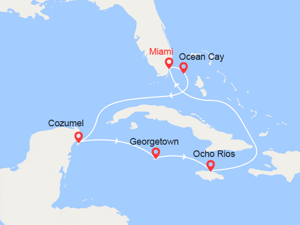 itinéraire croisière Caraïbes et Antilles : Bahamas, Cozumel, Iles Caïman, Jamaïque