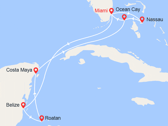 itinéraire croisière Caraïbes et Antilles : Bahamas, Floride, Honduras, Belize, Mexique