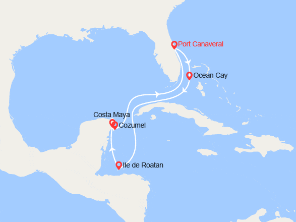 itinéraire croisière Caraïbes et Antilles : Bahamas, Honduras, Mexique