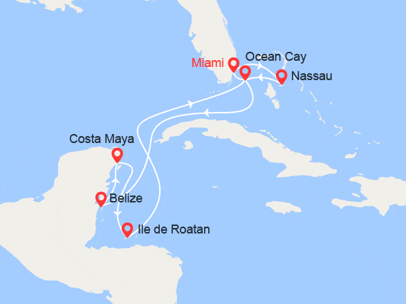 itinéraire croisière Caraïbes et Antilles : Bahamas, Iles Caïmans, Mexique, Honduras