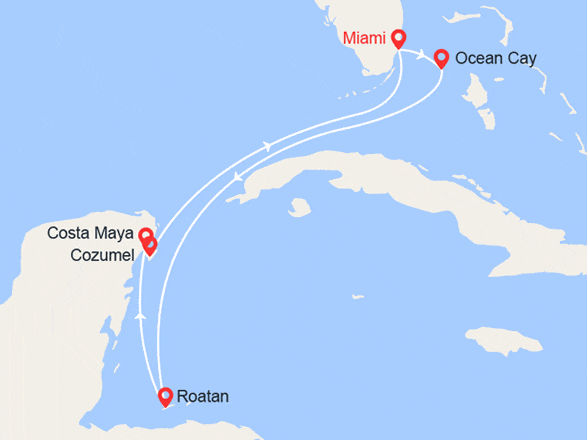 itinéraire croisière Caraïbes et Antilles : Bahamas, Iles de Roatan, Mexique