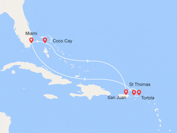 itinéraire croisière Caraïbes et Antilles : Bahamas, Iles Vierges, Porto Rico