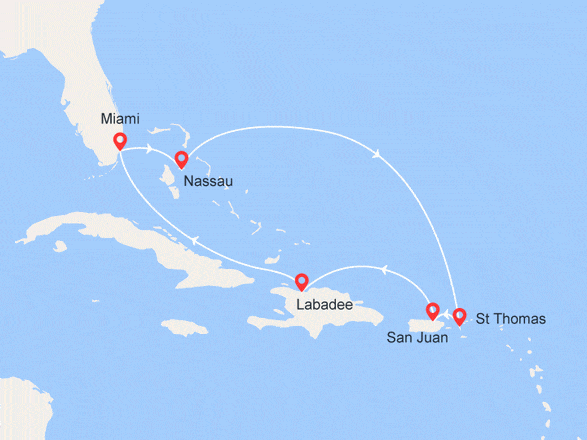 itinéraire croisière Caraïbes et Antilles : Bahamas, Iles Vierges, Porto Rico, Haïti