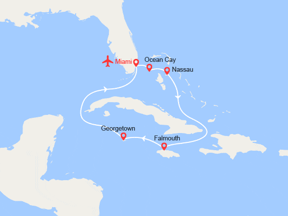 itinéraire croisière Caraïbes et Antilles : Bahamas, Jamaïque, Caïmans || Vols + 1 nuit d'hôtel inclus