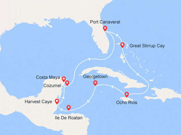 itinéraire croisière Caraïbes et Antilles : Bahamas, Jamaïque, îles Caïmans, Belize, Mexique