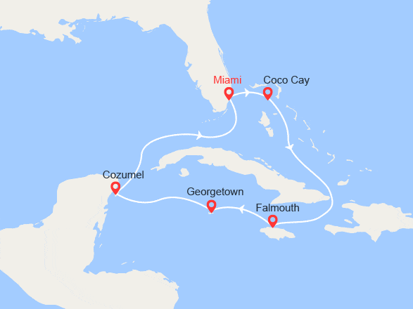 itinéraire croisière Caraïbes et Antilles : Bahamas, Jamaïque, Iles Caïmans, Mexique 